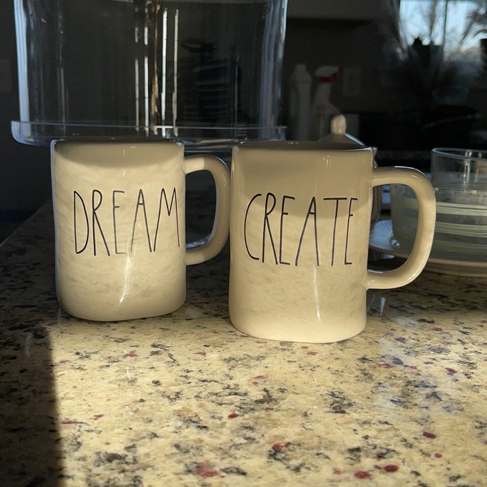 Set of Mugs, Cream Ceramic, Rae Dunn by Magenta!
